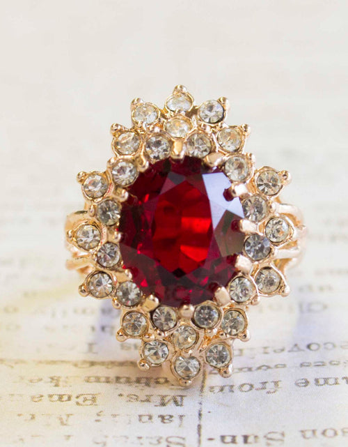 Load image into Gallery viewer, Vintage Women's Austrian Crystal Cocktail Ring 18k Gold Electroplated Birthstone Ring for Women by PVD Vintage Jewelry
