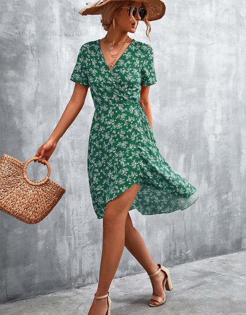 Load image into Gallery viewer, Floral Surplice Neck Flutter Sleeve Dress
