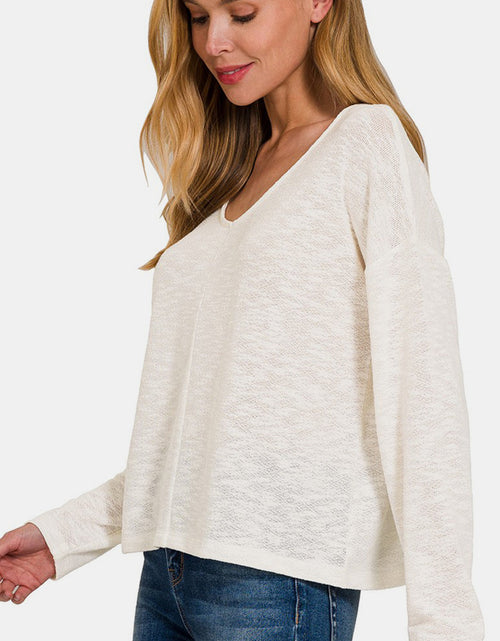 Load image into Gallery viewer, Zenana V-Neck Dropped Shoulder Long Sleeve T-Shirt
