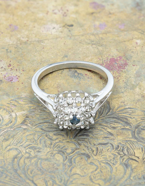 Load image into Gallery viewer, Vintage Clear Austrian Crystal Burst Ring 18kt White Gold Electroplated Made in USA by PVD Vintage Jewelry
