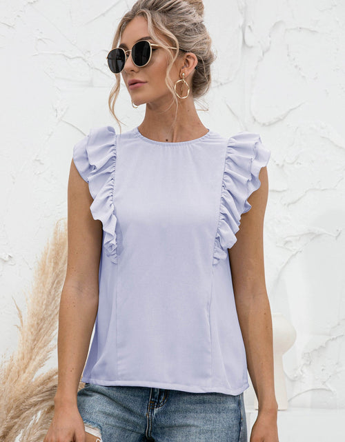 Load image into Gallery viewer, Round Neck Tied Open Back Flutter Sleeve Top
