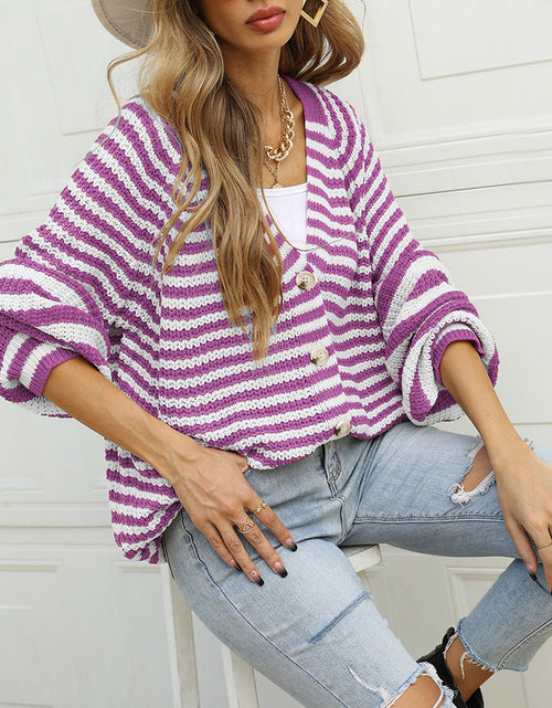 Load image into Gallery viewer, Striped Button Down Long Sleeve Cardigan
