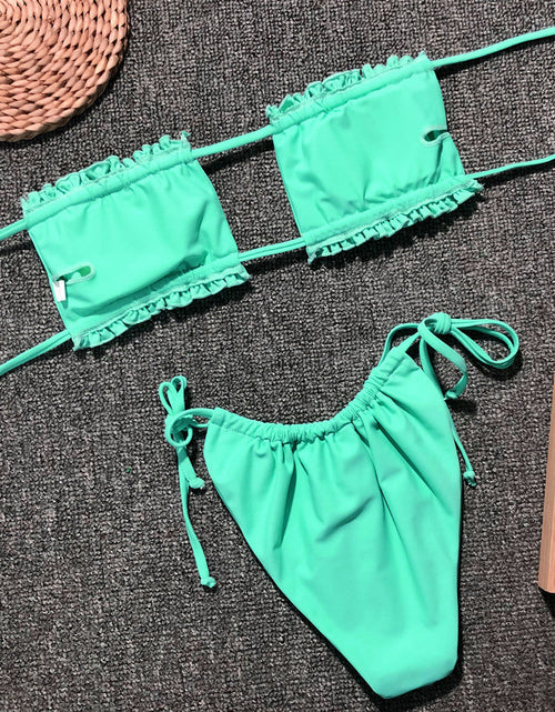 Load image into Gallery viewer, Frill Trim Ruched Bikini Set
