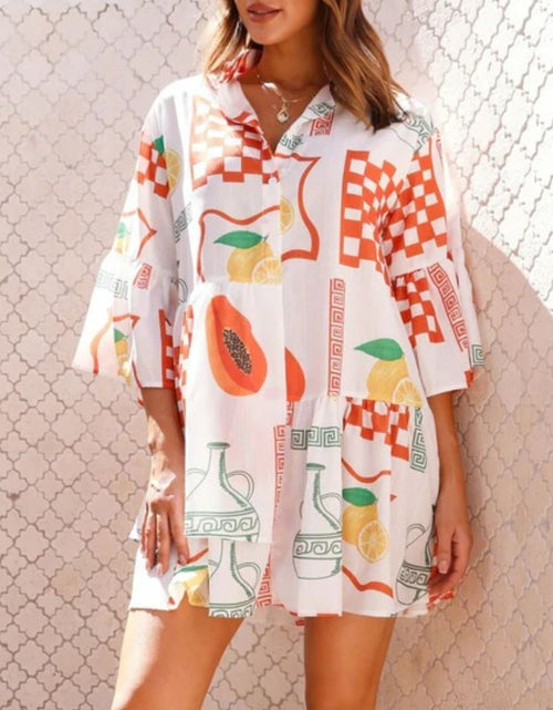 Load image into Gallery viewer, Printed Three-Quarter Sleeve Mini Dress
