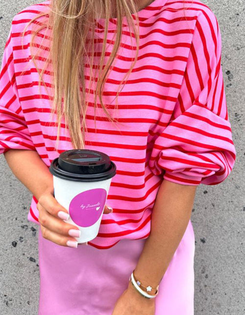 Load image into Gallery viewer, Striped Round Neck Long Sleeve Sweatshirt
