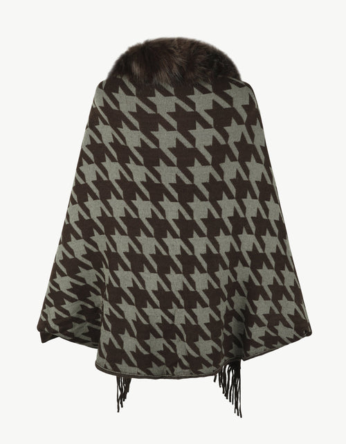 Load image into Gallery viewer, Houndstooth Fringe Hem Poncho
