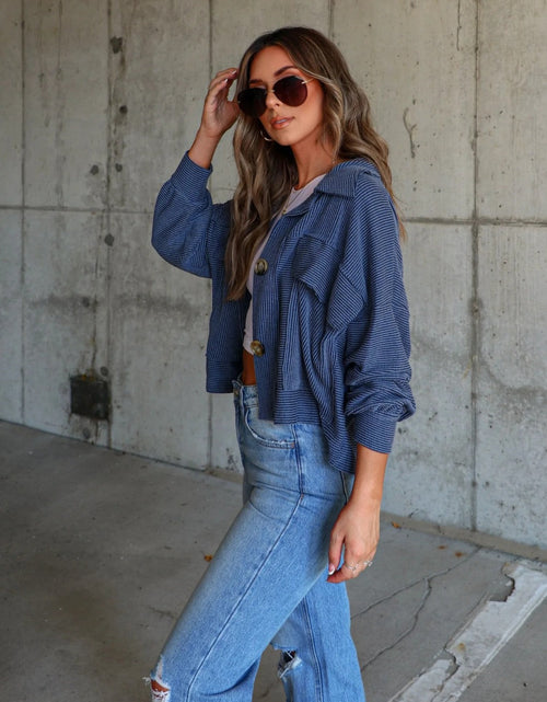Load image into Gallery viewer, Ribbed Collared Neck Button Up Jacket
