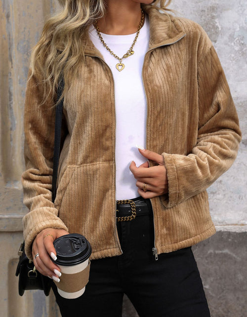 Load image into Gallery viewer, Perfee Pocketed Zip Up Collared Neck Long Sleeve Jacket
