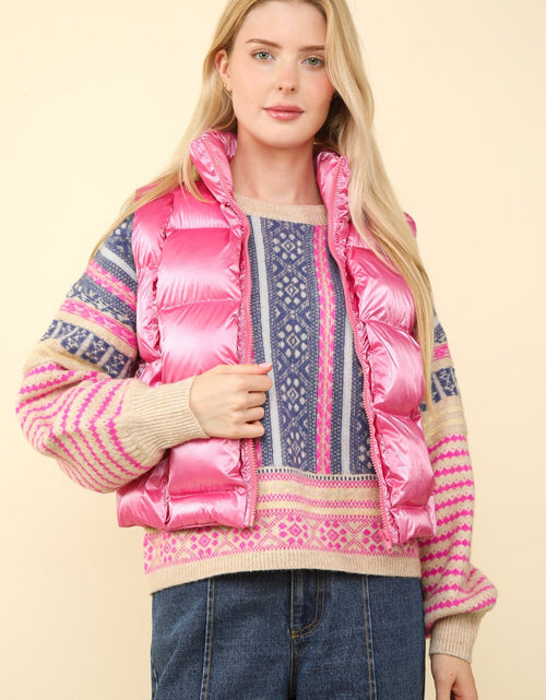 Load image into Gallery viewer, VERY J Shiny Metallic Zip Up Puffer Vest
