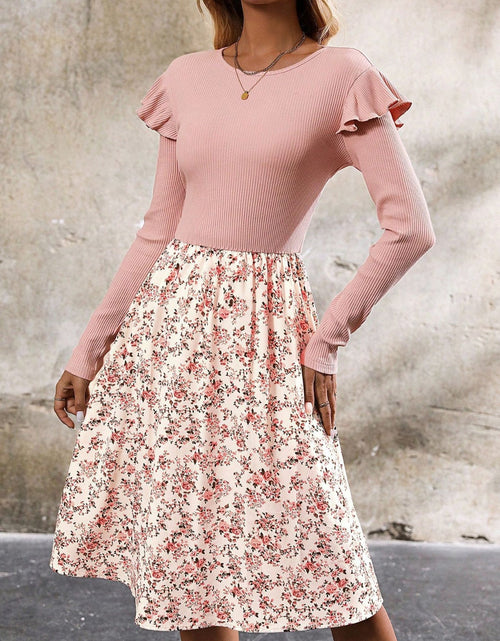 Load image into Gallery viewer, Ruffled Floral Long Sleeve Knee Length Dress
