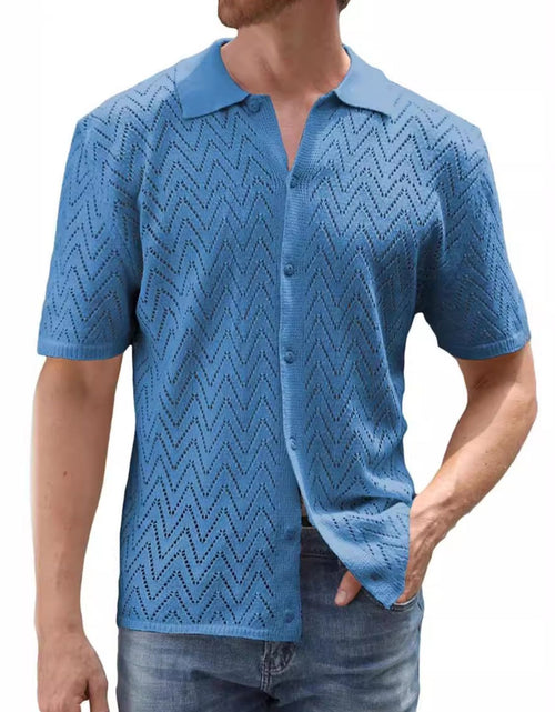Load image into Gallery viewer, Men's Full Size Openwork Button Down Short Sleeve Shirt Plus Size
