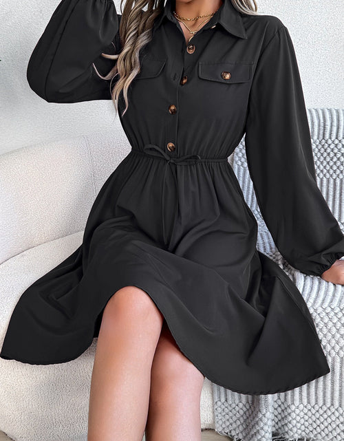 Load image into Gallery viewer, Collared Neck Long Sleeve Dress with Pockets
