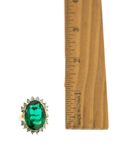Load image into Gallery viewer, Vintage 1970's Ring Ruby and Clear Austrian Crystals 18k Yellow Gold Plated Band Made in USA by PVD Vintage Jewelry
