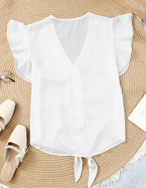 Load image into Gallery viewer, V-Neck Tie Hem Flutter Sleeve Blouse
