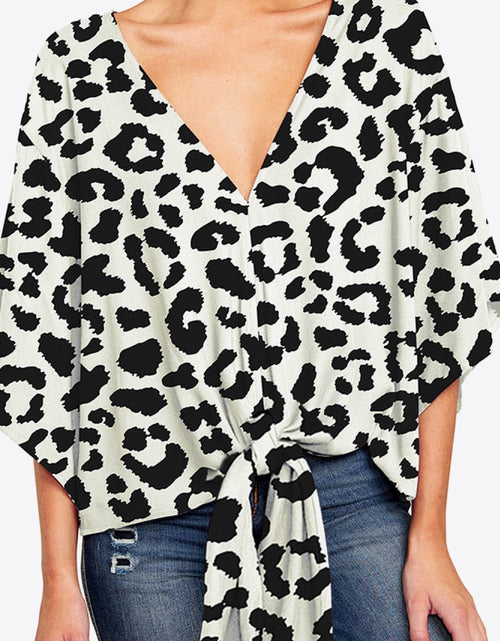 Load image into Gallery viewer, Shiny Printed Deep V Tie Hem Blouse
