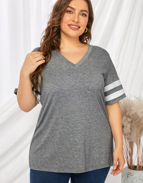 Load image into Gallery viewer, Plus Size Striped V-Neck Tee Shirt
