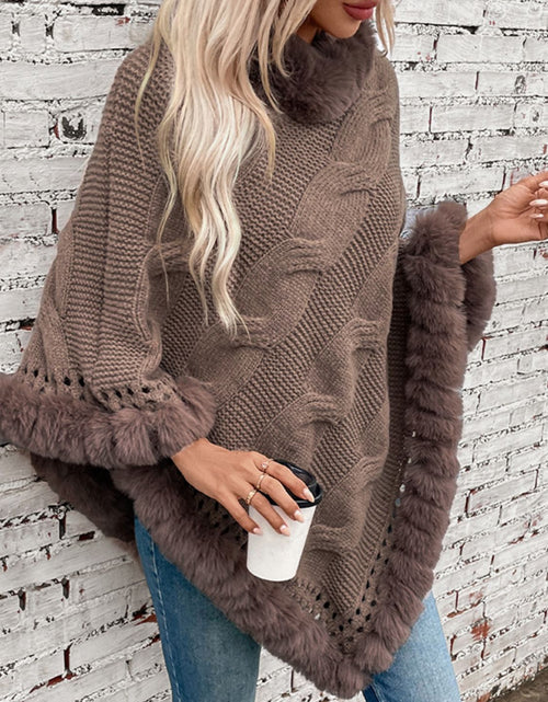 Load image into Gallery viewer, Fuzzy Hem Cable-Knit Poncho

