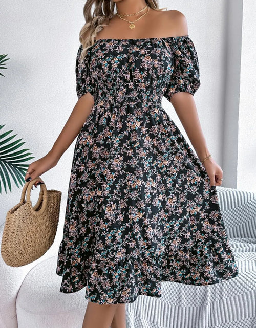 Load image into Gallery viewer, Ruffled Hem Floral Puff Sleeve Dress
