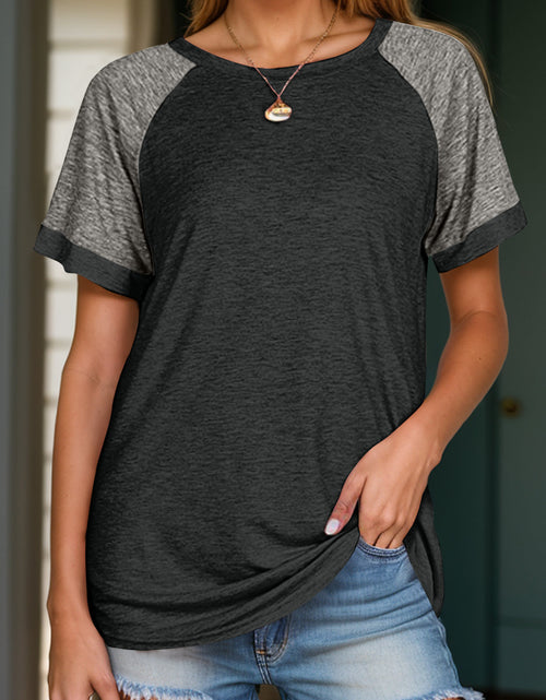 Load image into Gallery viewer, Full Size Contrast Round Neck Short Sleeve T-Shirt
