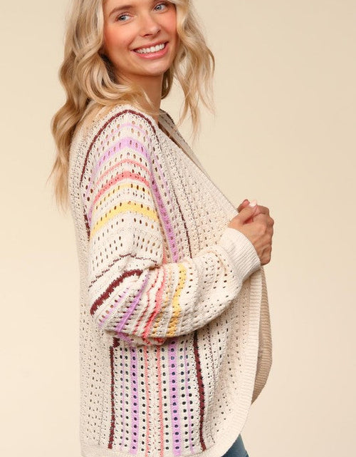 Load image into Gallery viewer, Haptics Full Size Striped Crochet Open Front Cardigan
