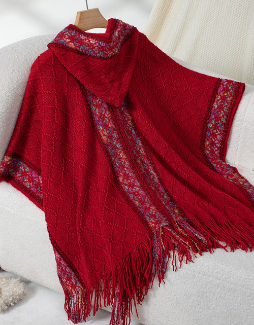 Load image into Gallery viewer, Fringe Half Sleeve Hooded Poncho
