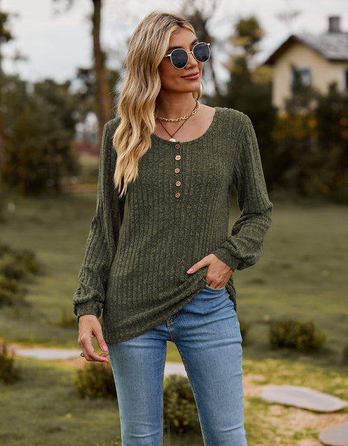 Load image into Gallery viewer, Round Neck Button-Down Long Sleeve Tee
