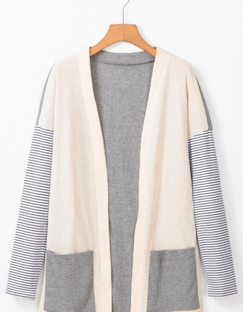 Load image into Gallery viewer, Open Front Long Sleeve Striped Cardigan with Pockets

