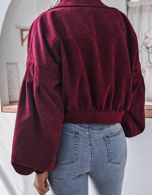 Load image into Gallery viewer, Lantern Sleeve Cropped Corduroy Jacket
