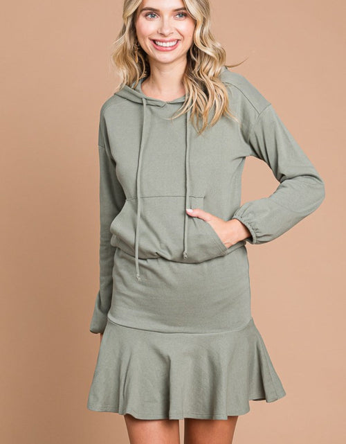 Load image into Gallery viewer, Culture Code Full Size Drawstring Dropped Shoulder Hooded Mini Dress
