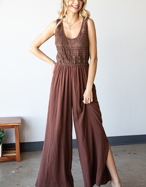 Load image into Gallery viewer, First Love Tie Back Sleeveless Slit Wide Leg Jumpsuit
