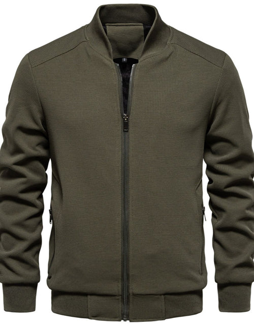Load image into Gallery viewer, Men's Waffle Knit Baseball Collar Zip Up Jacket
