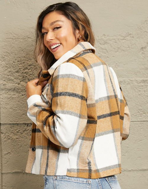 Load image into Gallery viewer, Plaid Collared Neck Jacket with Breast Pockets
