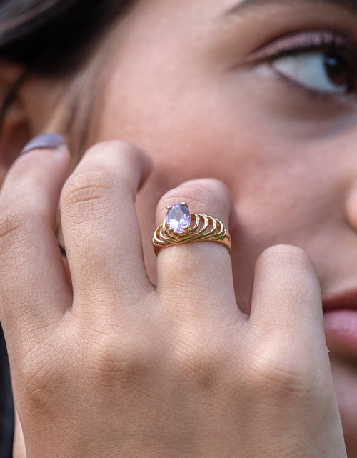 Load image into Gallery viewer, Vintage Ring Genuine Amethyst and Clear Swarovski Crystals 18kt Gold Plated R690 by PVD Vintage Jewelry
