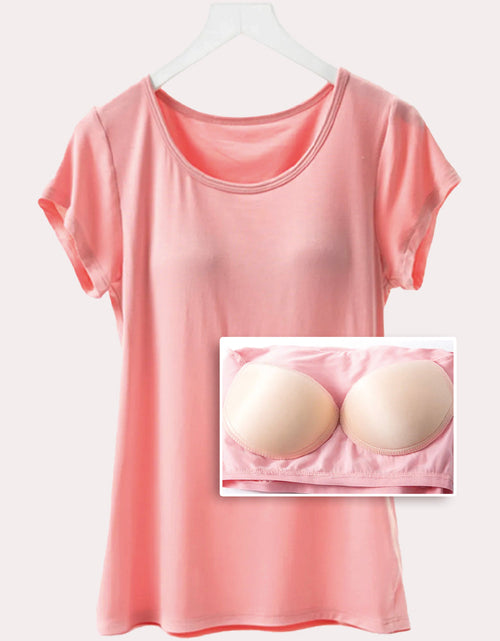 Load image into Gallery viewer, Round Neck Short Sleeve T-Shirt with Bra
