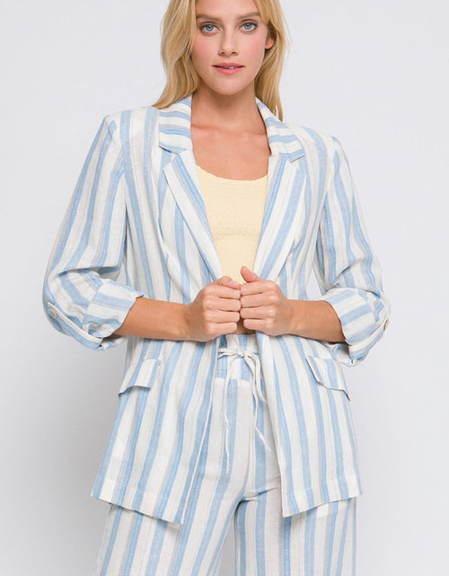 Load image into Gallery viewer, Love Tree Linen Woven Striped Blazer
