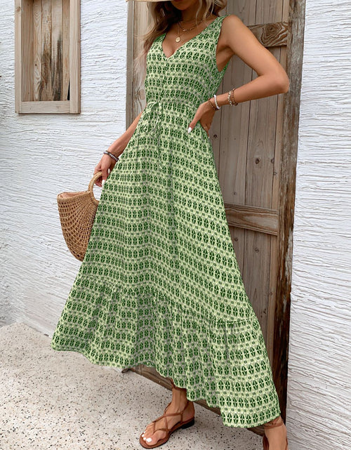 Load image into Gallery viewer, Perfee Printed V-Neck Tie Waist Midi Dress
