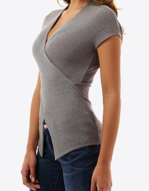 Load image into Gallery viewer, Ivy Lane Ribbed Surplice Neck Slit Top
