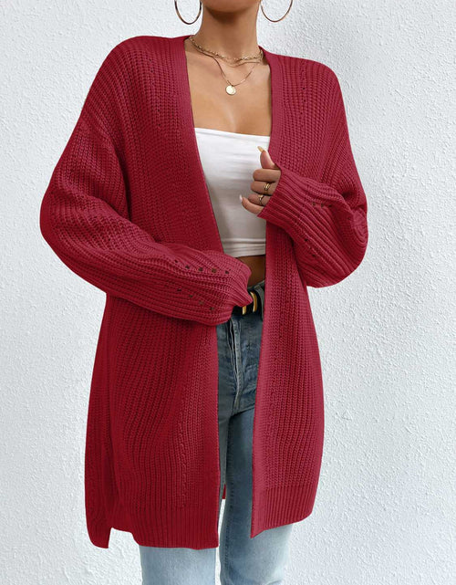 Load image into Gallery viewer, Open Front Dropped Shoulder Slit Cardigan
