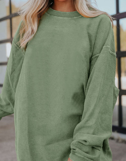 Load image into Gallery viewer, Ribbed Round Neck Drop Shoulder Sweatshirt
