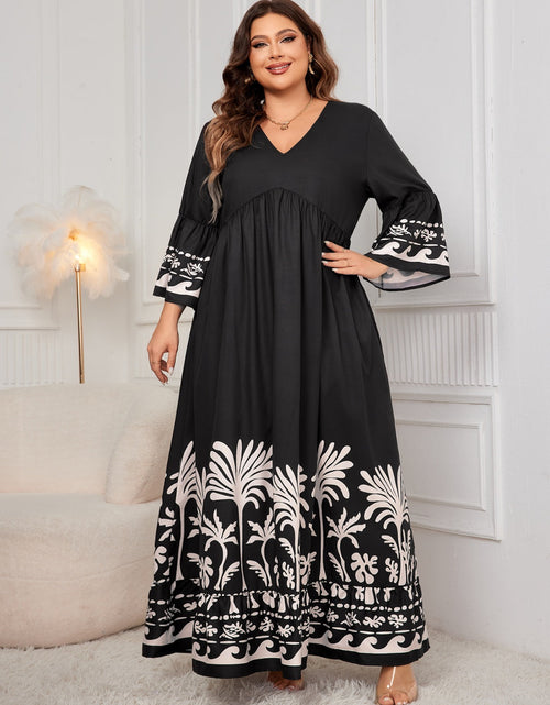 Load image into Gallery viewer, Honey Plus Size Printed V-Neck Long Sleeve Maxi Dress
