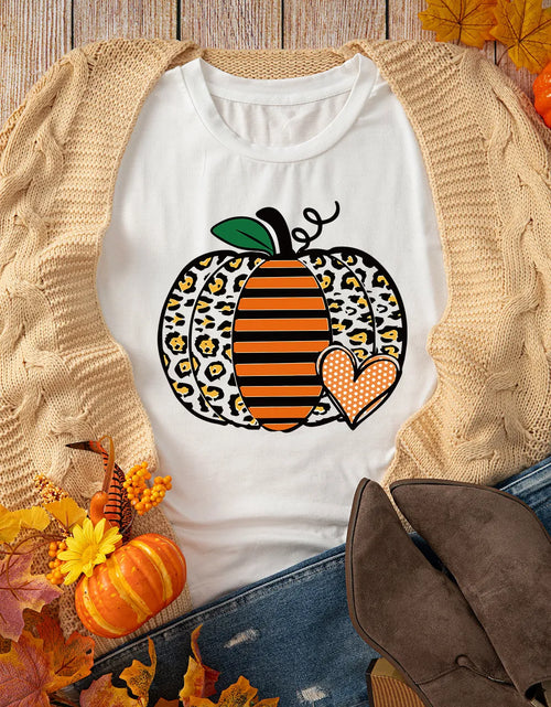 Load image into Gallery viewer, Pumpkin Graphic Round Neck Short Sleeve T-Shirt
