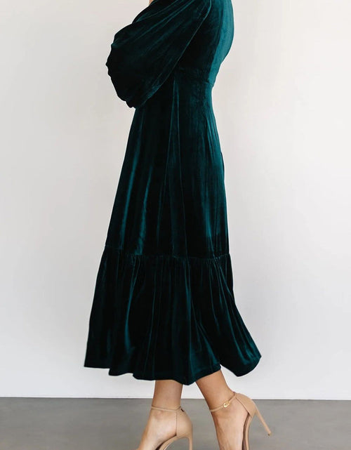 Load image into Gallery viewer, V-Neck Long Sleeve Midi Velvet Dress
