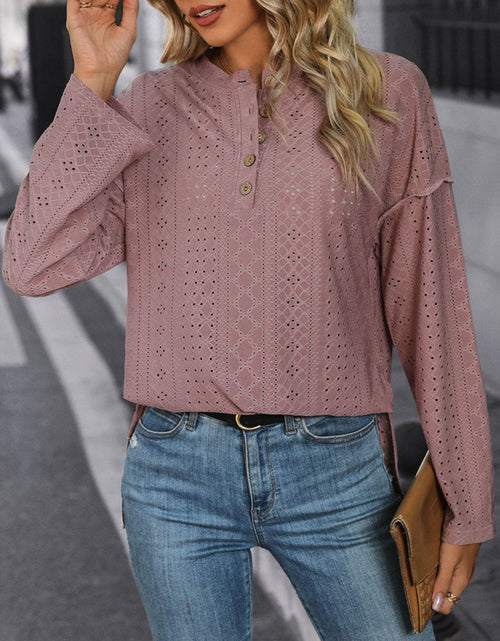 Load image into Gallery viewer, Perfee Eyelet Round Neck Long Sleeve Top
