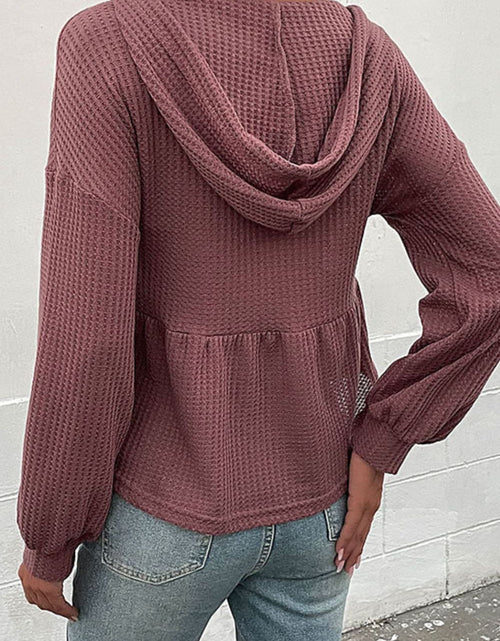 Load image into Gallery viewer, Perfee Waffle-Knit Buttoned Drop Shoulder Hoodie

