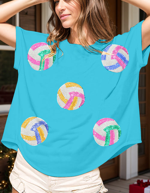 Load image into Gallery viewer, Sequin Round Neck Short Sleeve T-Shirt
