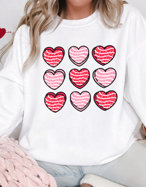 Load image into Gallery viewer, Valentine's Day Heart Round Neck Long Sleeve Sweatshirt
