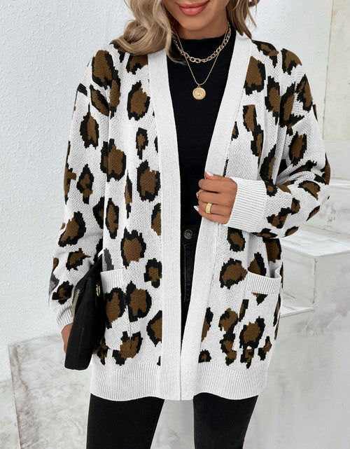 Load image into Gallery viewer, Leopard Open Front Dropped Shoulder Cardigan
