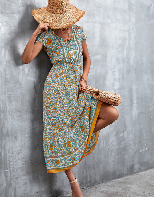 Load image into Gallery viewer, V-Neck Short Sleeve Printed Maxi Dress
