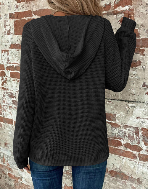 Load image into Gallery viewer, Waffle Knit Long Sleeve Drawstring Hooded Top
