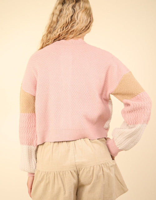 Load image into Gallery viewer, VERY J Color Block Button Down Textured Sweater Cardigan

